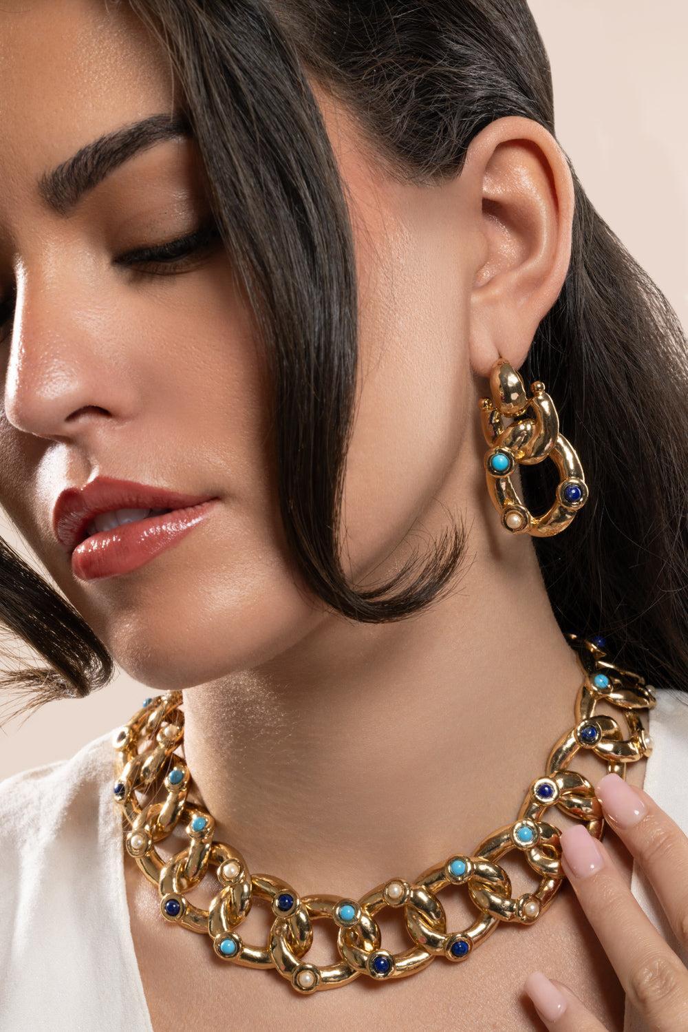 Turqoise Lapis Pearl Small Mitsi Earrings-YELLOW-JEWELRYBOUTIQUEEARRING-GAS BIJOUX