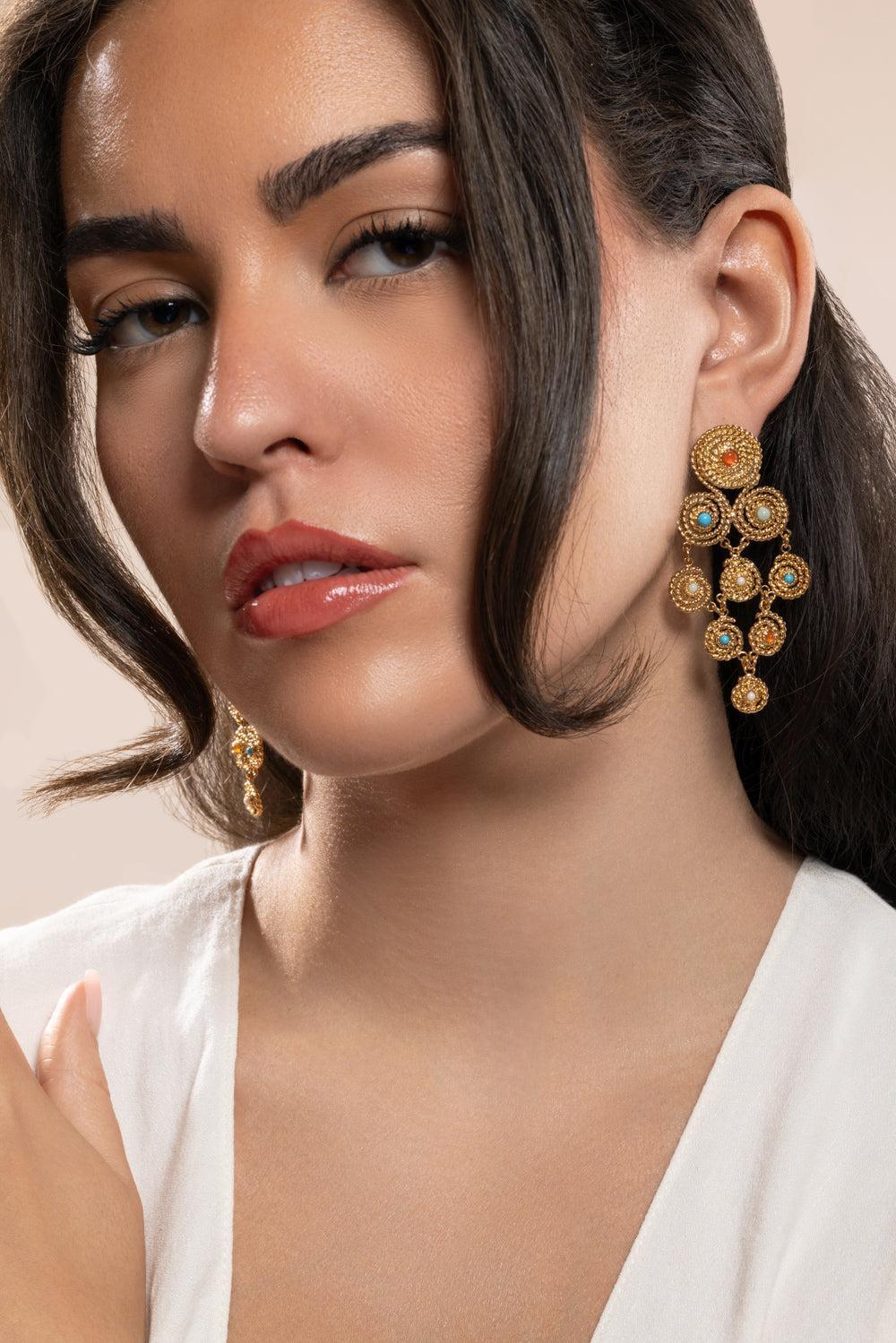 Turquoise Pearl Carnelian Mistral Earrings-YELLOW-JEWELRYBOUTIQUEEARRING-GAS BIJOUX
