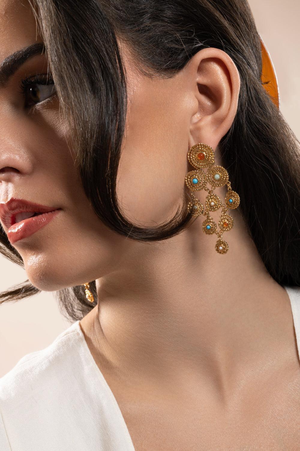 Turquoise Pearl Carnelian Mistral Earrings-YELLOW-JEWELRYBOUTIQUEEARRING-GAS BIJOUX