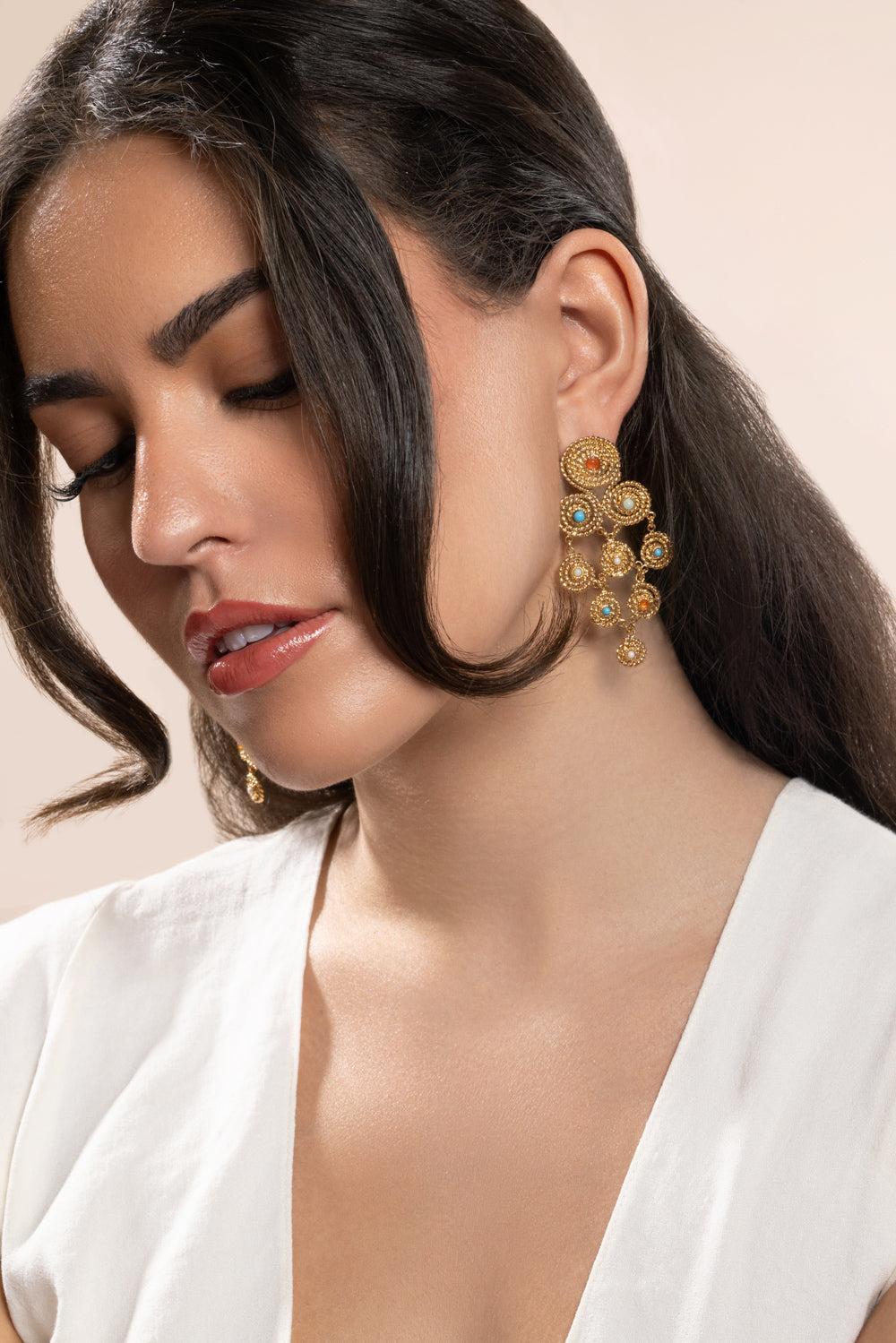 Turquoise Pearl Carnelian Mistral Earrings-YELLOW-JEWELRYBOUTIQUEEARRING-GAS BIJOUX