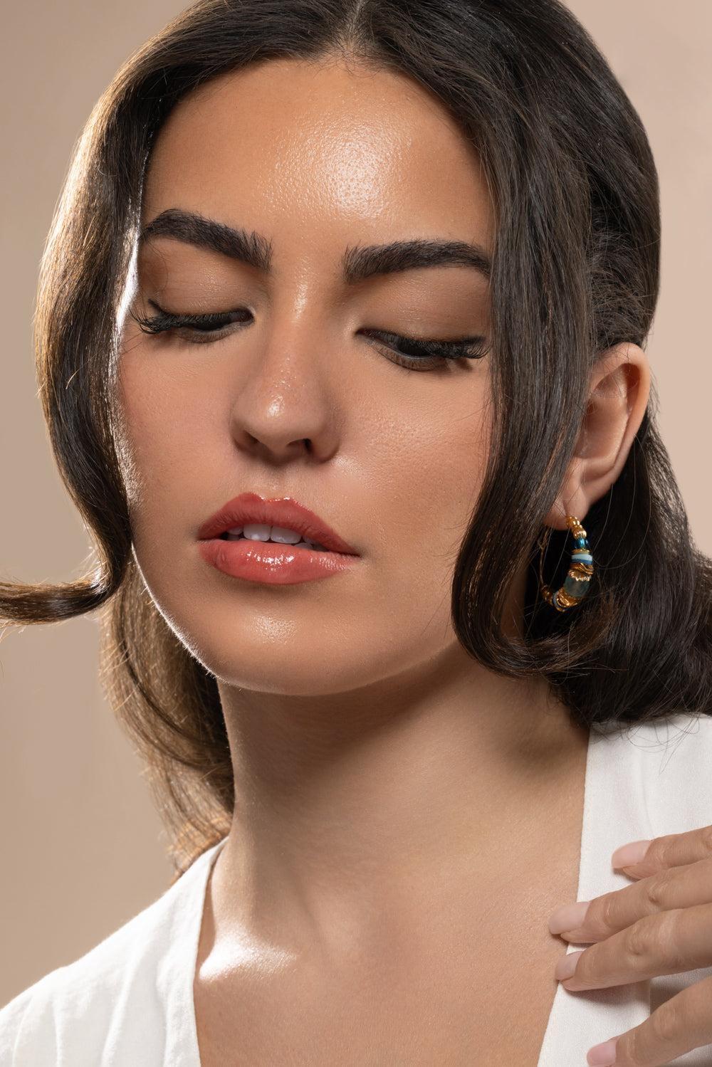 Blue Aloha Mini Hoop Earrings-BLUE-JEWELRYBOUTIQUEEARRING-GAS BIJOUX