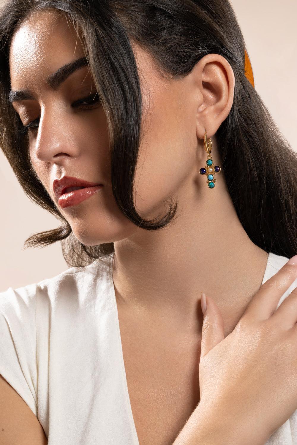 Turquoise Lapis Tao Cruzita Earrings-BLUE-JEWELRYBOUTIQUEEARRING-GAS BIJOUX