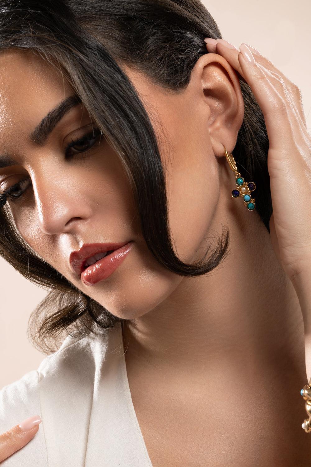 Turquoise Lapis Tao Cruzita Earrings-BLUE-JEWELRYBOUTIQUEEARRING-GAS BIJOUX