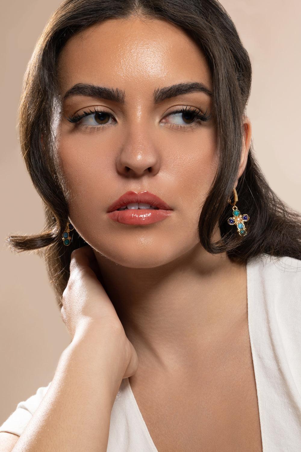 Turquoise Lapis Tao Cruzita Earrings-BLUE-JEWELRYBOUTIQUEEARRING-GAS BIJOUX