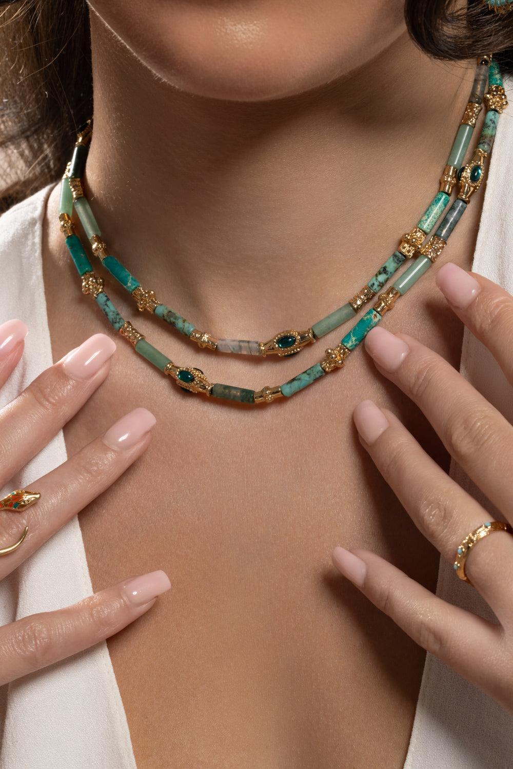 Blue Green Kali Necklace-TURQ/GRN-JEWELRYBOUTIQUENECKLACE O-GAS BIJOUX
