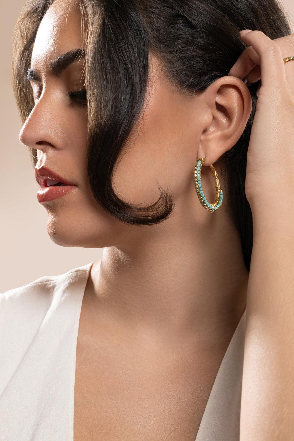 Turquoise Lyre Hoop Earrings-TURQ-JEWELRYBOUTIQUEEARRING-GAS BIJOUX