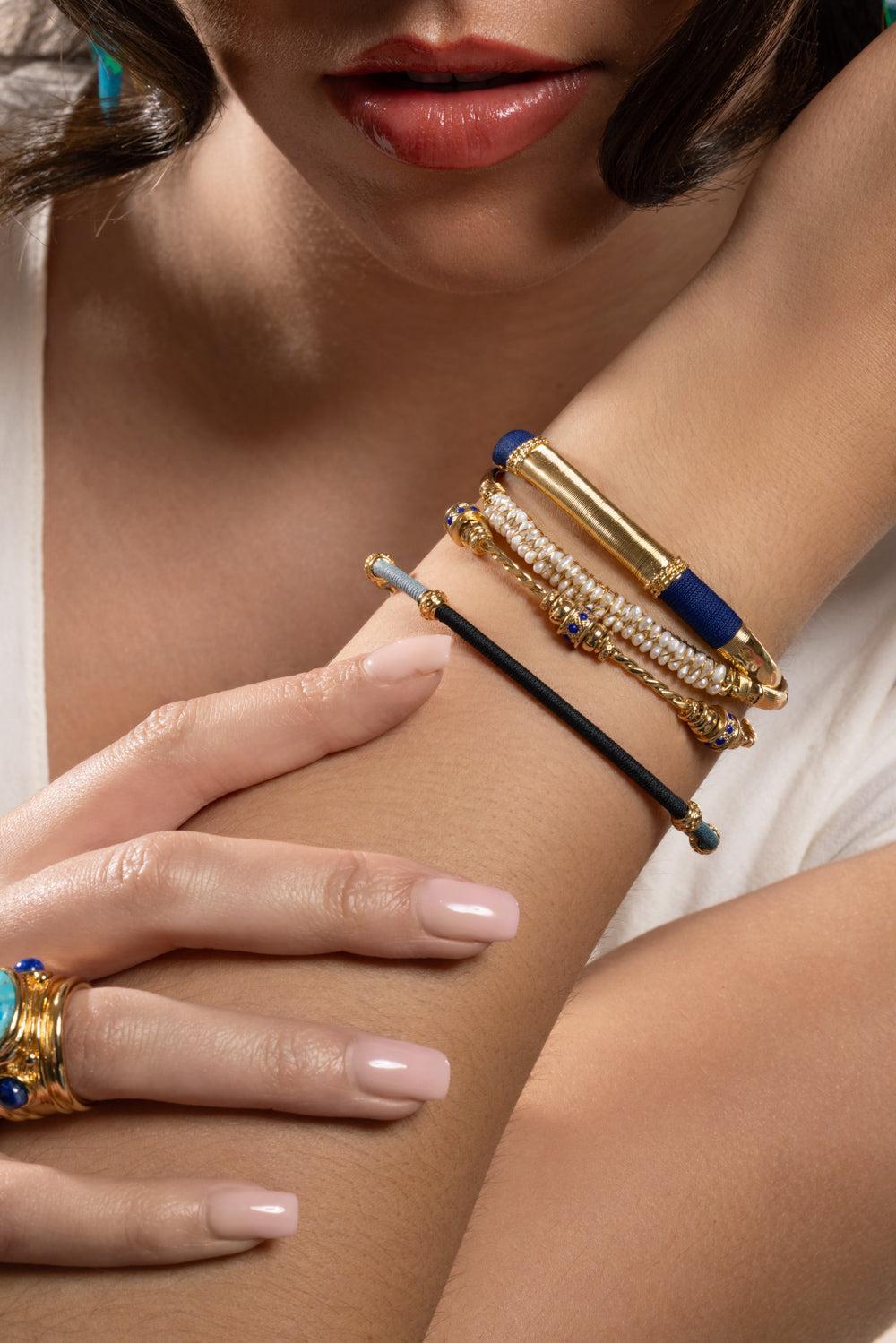 Pearl Large Lyre Bangle Bracelet-WHITE-JEWELRYBOUTIQUEBRACELET O-GAS BIJOUX