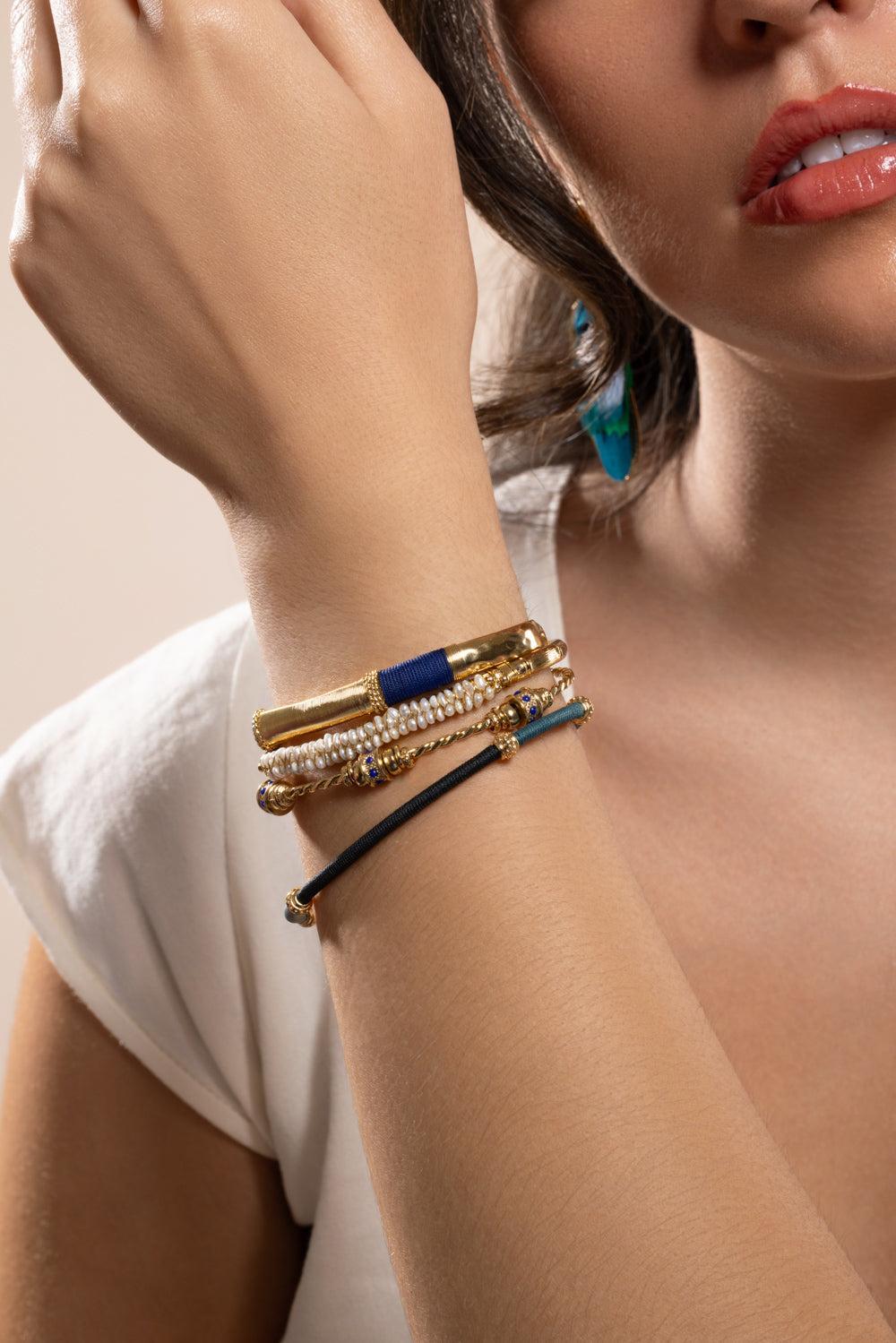 Pearl Large Lyre Bangle Bracelet-WHITE-JEWELRYBOUTIQUEBRACELET O-GAS BIJOUX