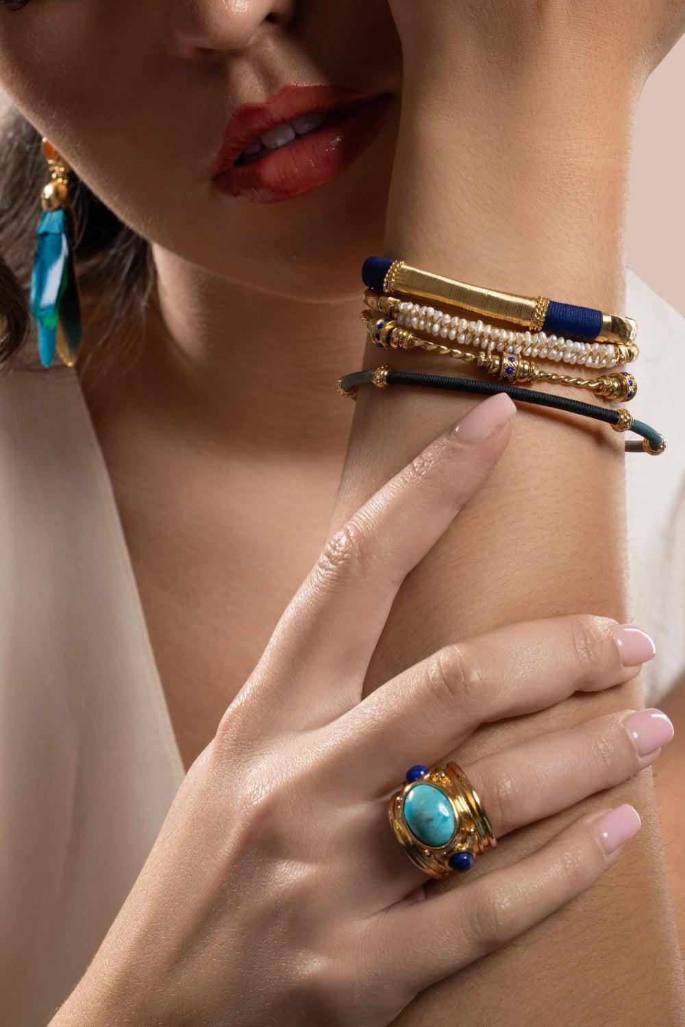 Pearl Large Lyre Bangle Bracelet-WHITE-JEWELRYBOUTIQUEBRACELET O-GAS BIJOUX