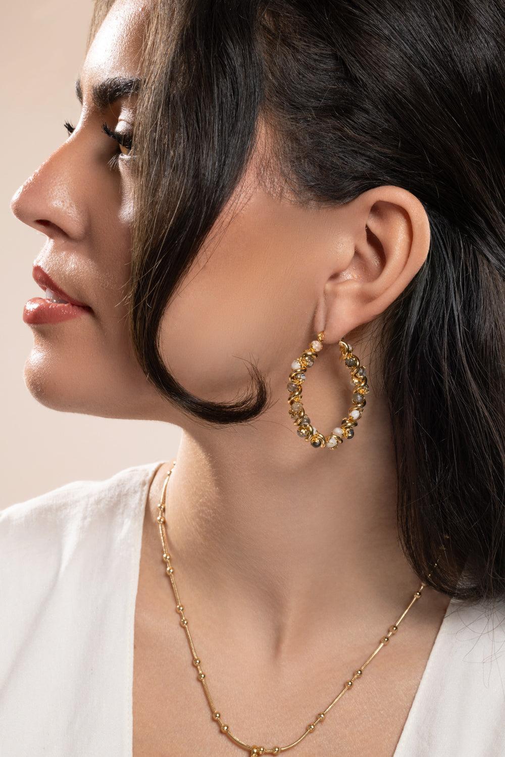 Jasper Eurydice Dalmation Hoop Earrings-CREAM-JEWELRYBOUTIQUEEARRING-GAS BIJOUX