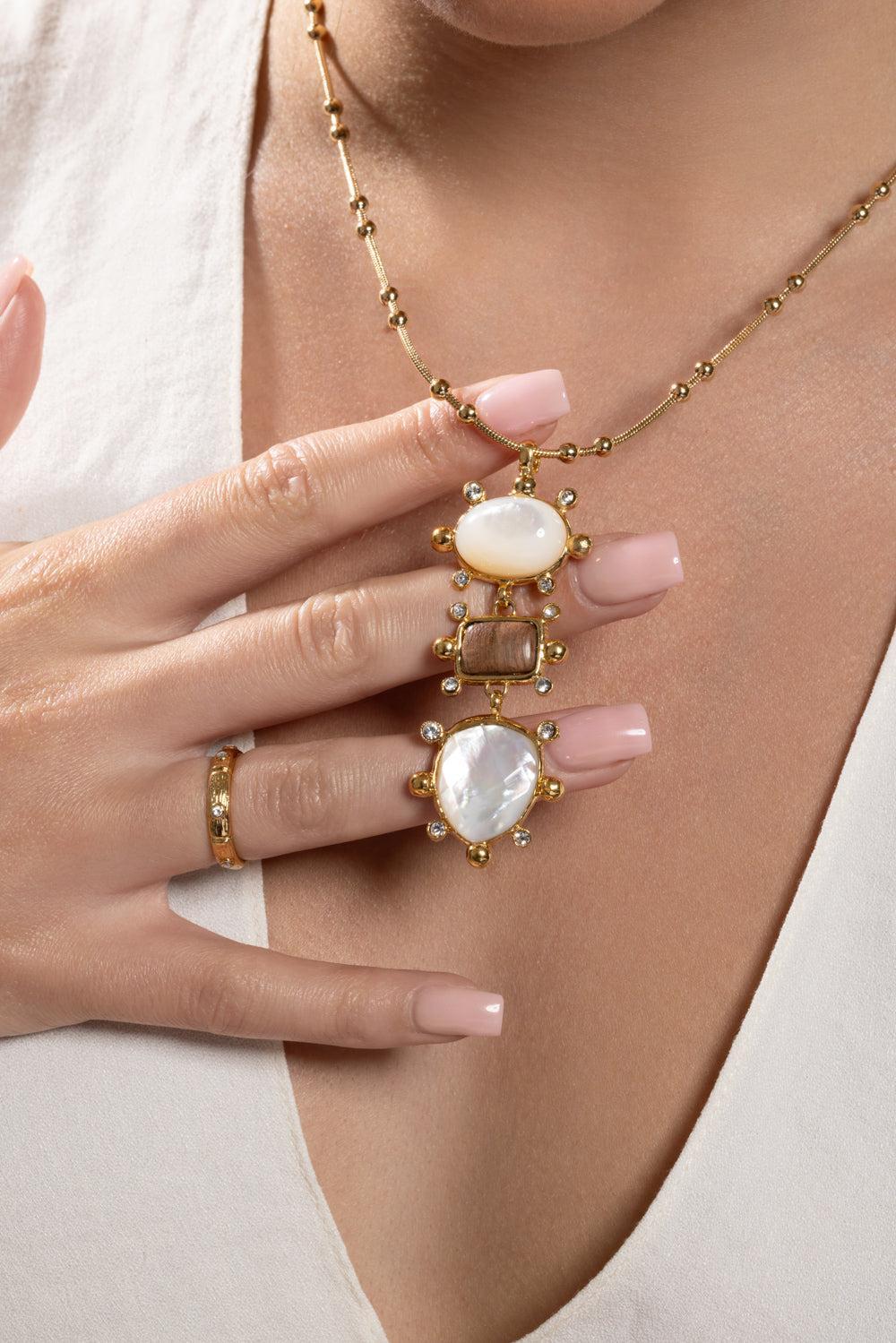 Pearl Tiki Three Row Necklace-WHITE-JEWELRYBOUTIQUENECKLACE O-GAS BIJOUX