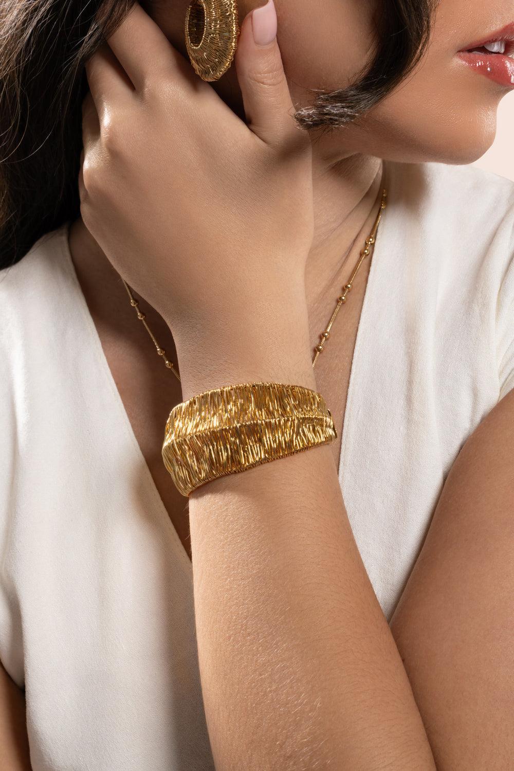 Izzia Filea Cuff Bracelet-YELLOW-JEWELRYBOUTIQUEBRACELET O-GAS BIJOUX