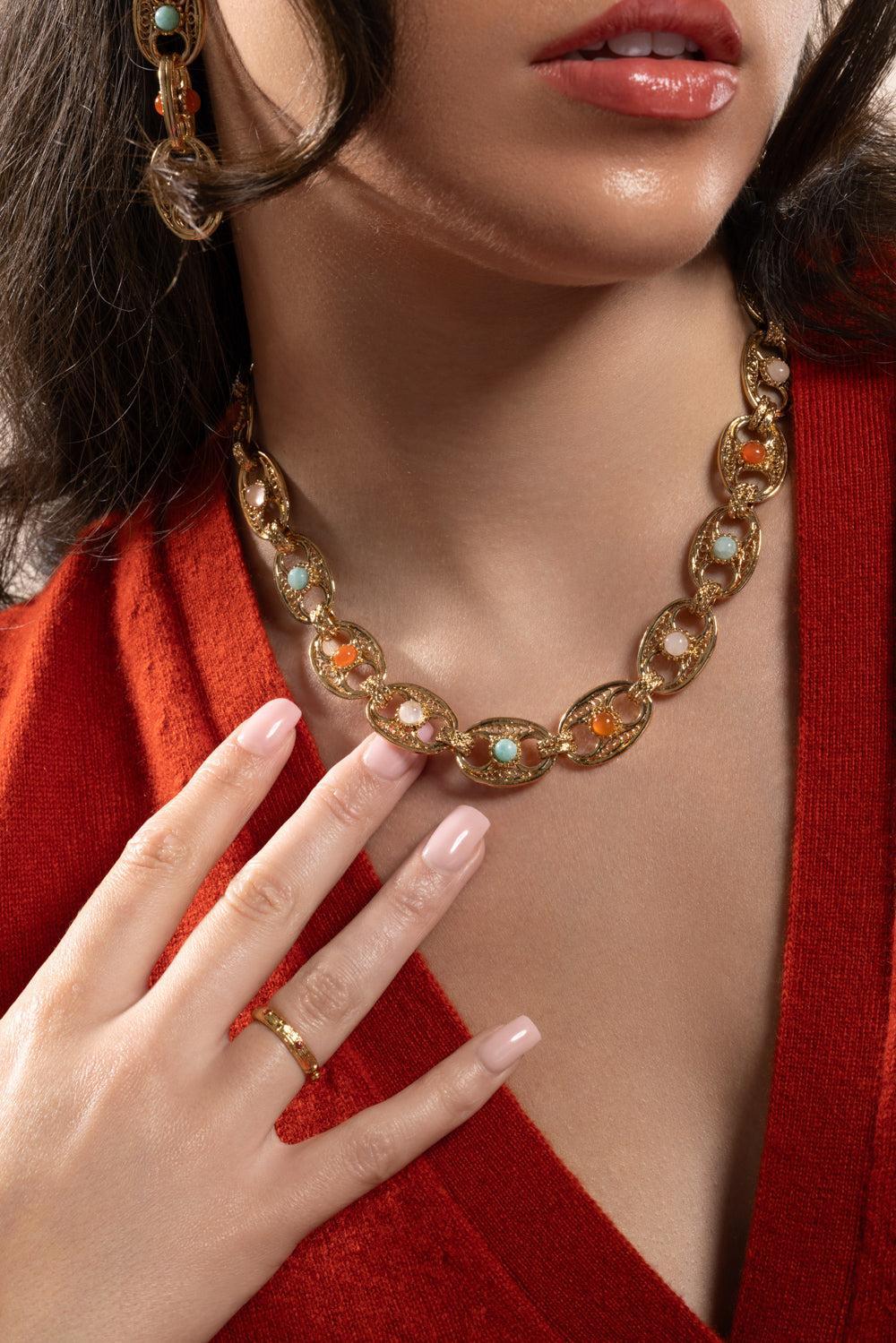 Carthage Multi Link Necklace-YELLOW-JEWELRYBOUTIQUENECKLACE O-GAS BIJOUX
