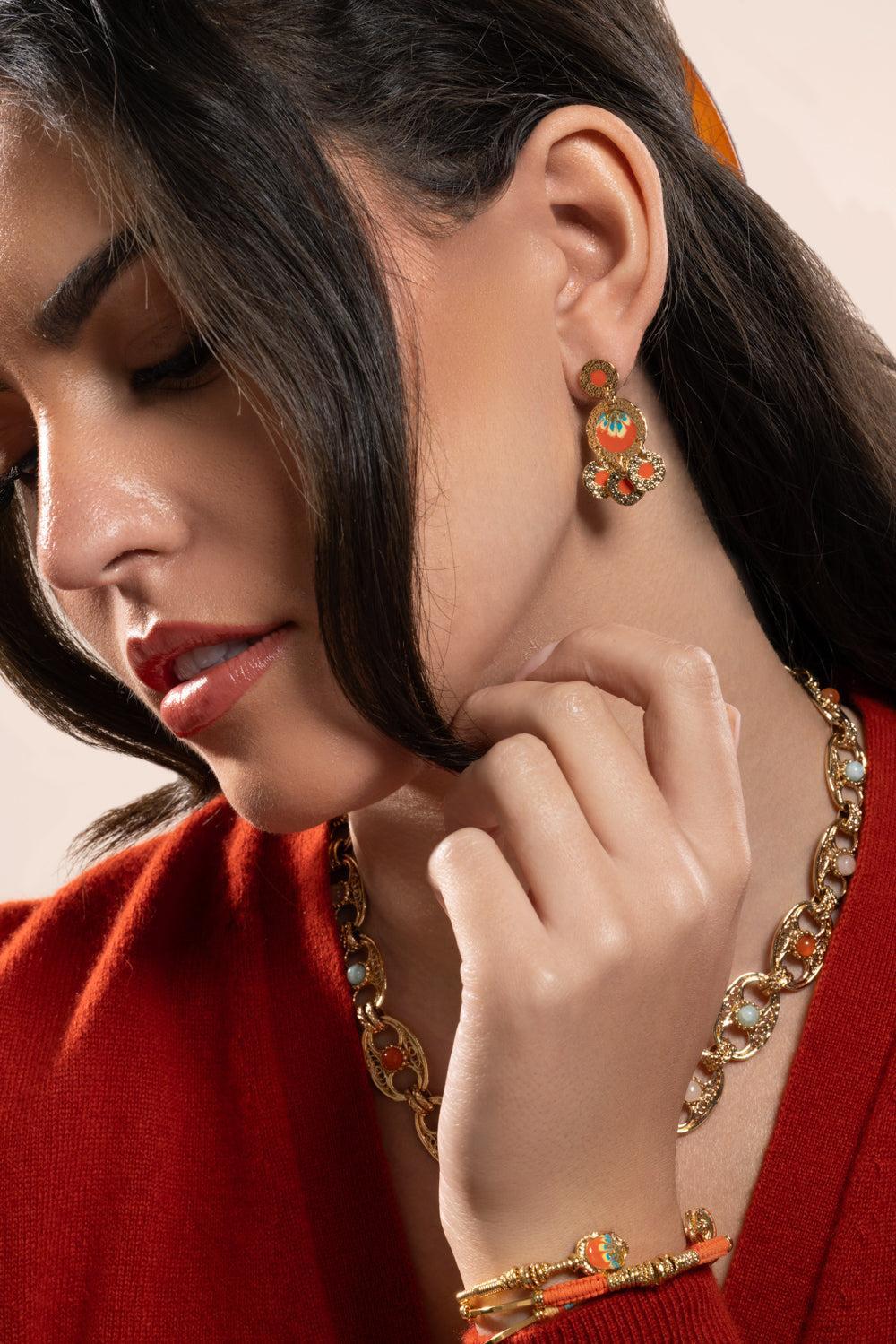 Orange Turquoise Illusion Earrings-ORANGE-JEWELRYBOUTIQUEEARRING-GAS BIJOUX