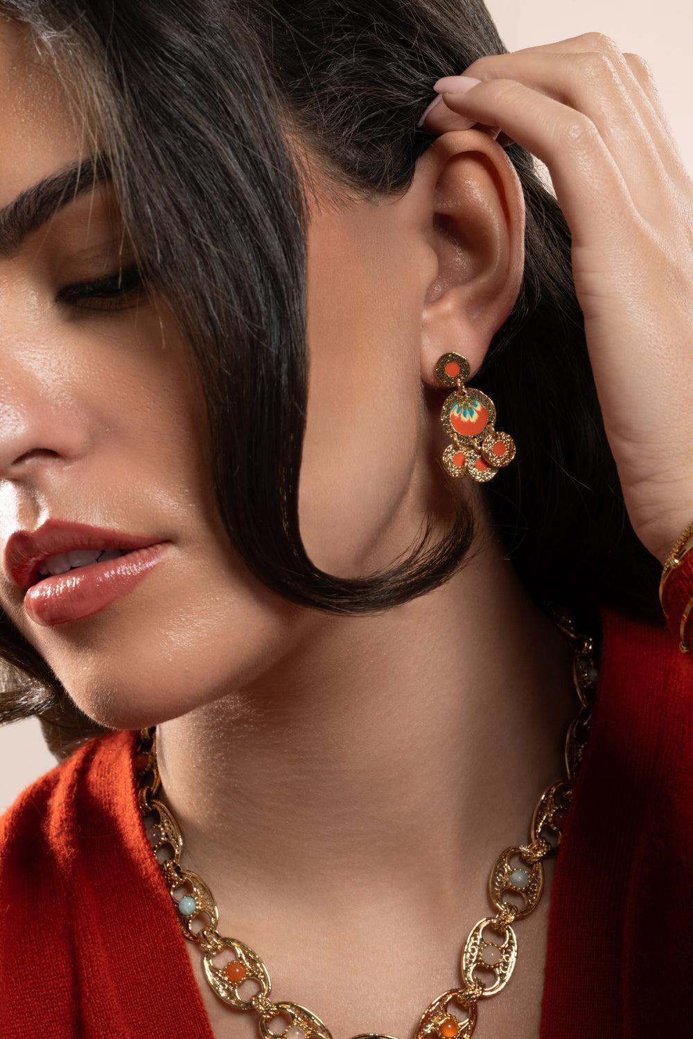 Orange Turquoise Illusion Earrings-ORANGE-JEWELRYBOUTIQUEEARRING-GAS BIJOUX