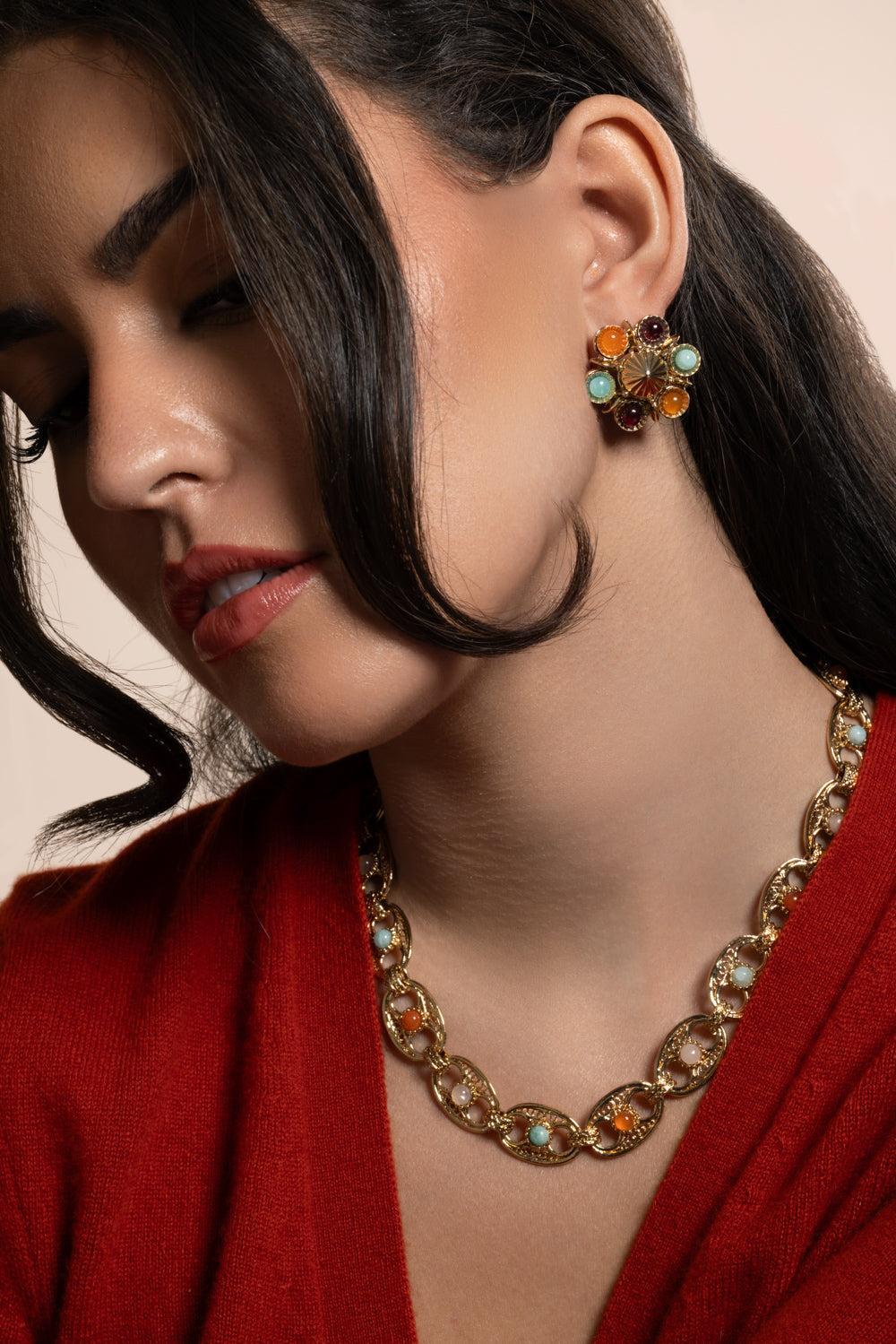 Amazonite Carnelian Augusta Stud Earrings-PRPLORNG-JEWELRYBOUTIQUEEARRING-GAS BIJOUX