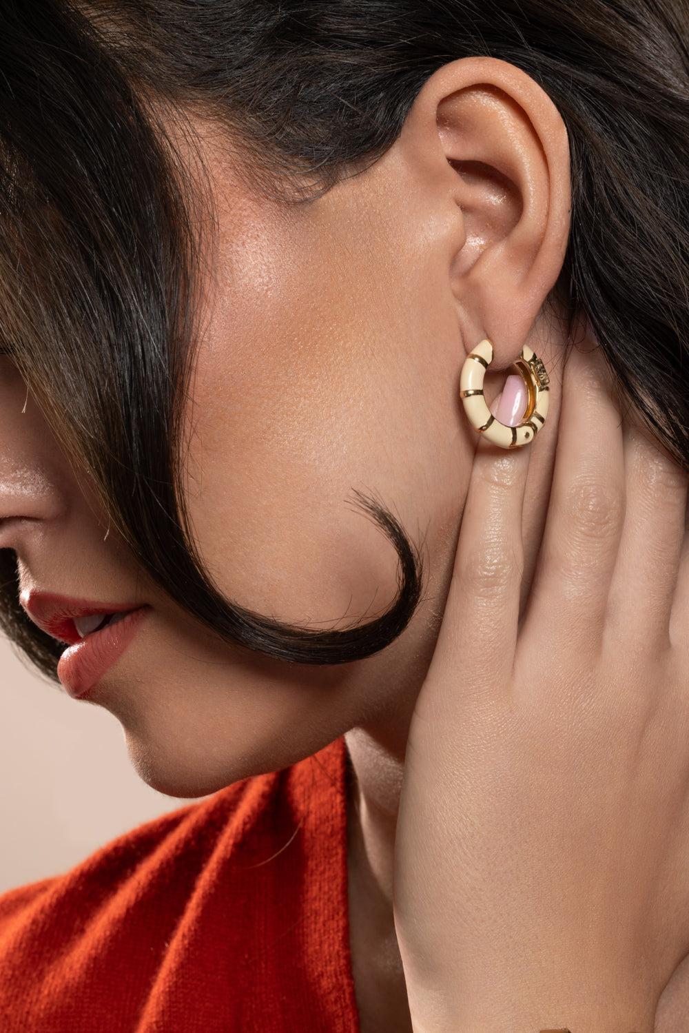 Cream Bambou Hoop Earrings-CREAM-JEWELRYBOUTIQUEEARRING-GAS BIJOUX