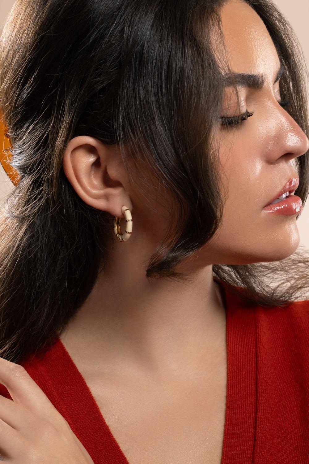 Cream Bambou Hoop Earrings-CREAM-JEWELRYBOUTIQUEEARRING-GAS BIJOUX