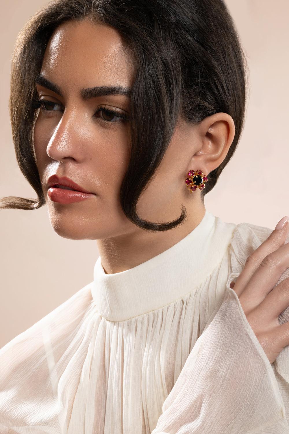 Fuchsia Quartz Onyx Gaiana Stud Earrings-PINK-JEWELRYBOUTIQUEEARRING-BOUNKIT JEWELRY