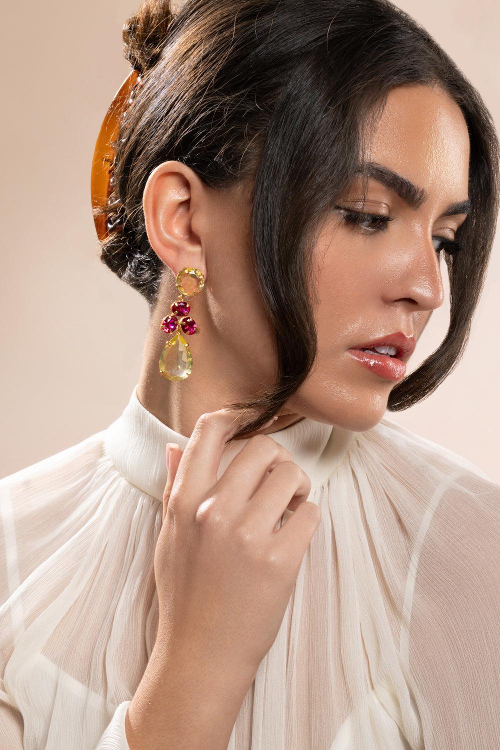 Lemon Fuchsia Quartz Dione Earrings-YELLOW-JEWELRYBOUTIQUEEARRING-BOUNKIT JEWELRY