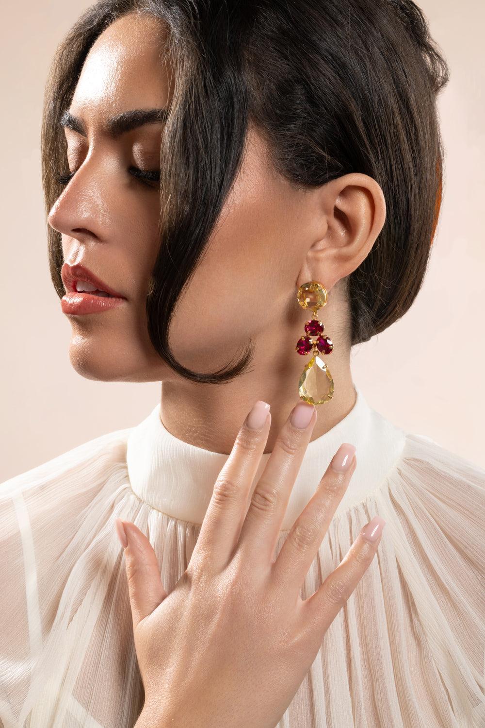 Lemon Fuchsia Quartz Dione Earrings-YELLOW-JEWELRYBOUTIQUEEARRING-BOUNKIT JEWELRY
