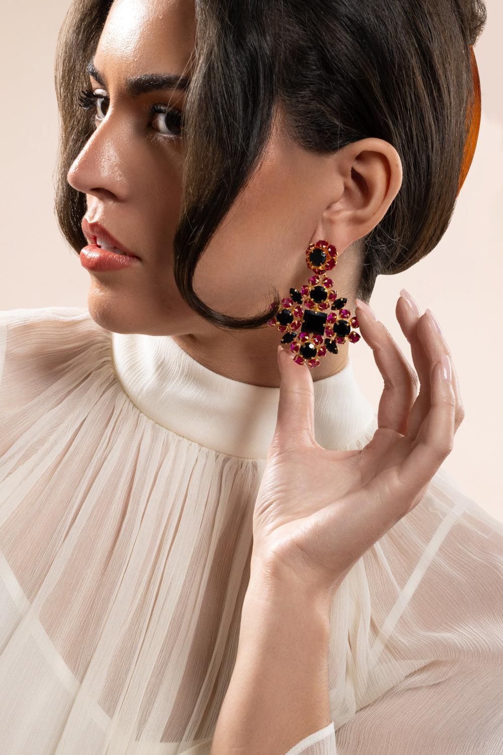 Fuchsia Black Quartz Ariadne Earrings-PINK-JEWELRYBOUTIQUEEARRING-BOUNKIT JEWELRY