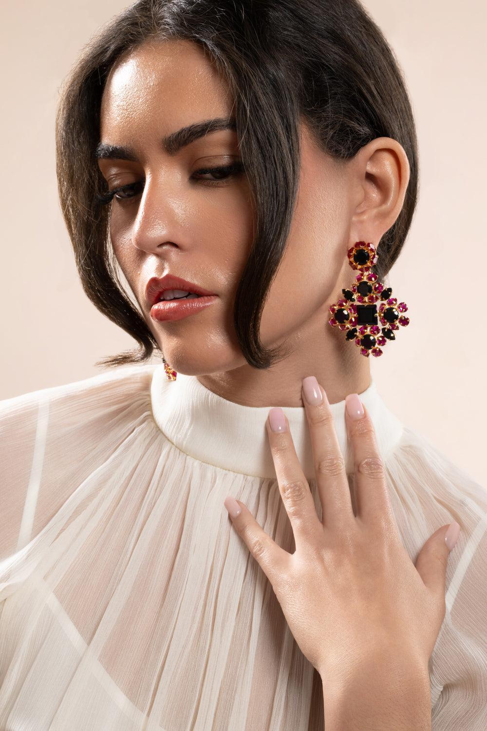 Fuchsia Black Quartz Ariadne Earrings-PINK-JEWELRYBOUTIQUEEARRING-BOUNKIT JEWELRY
