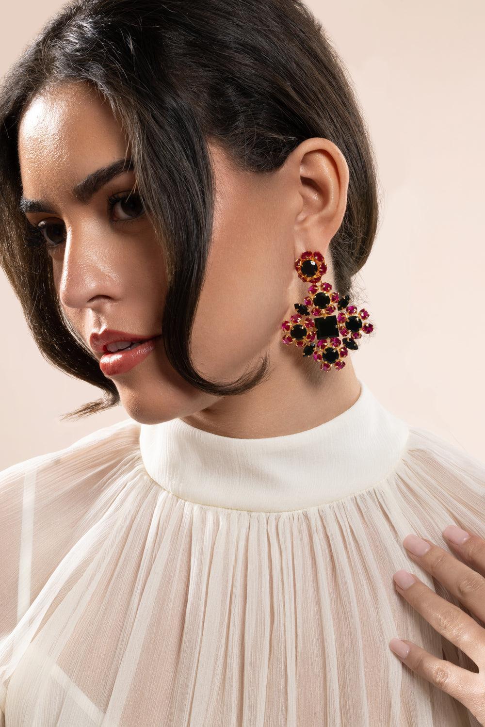 Fuchsia Black Quartz Ariadne Earrings-PINK-JEWELRYBOUTIQUEEARRING-BOUNKIT JEWELRY