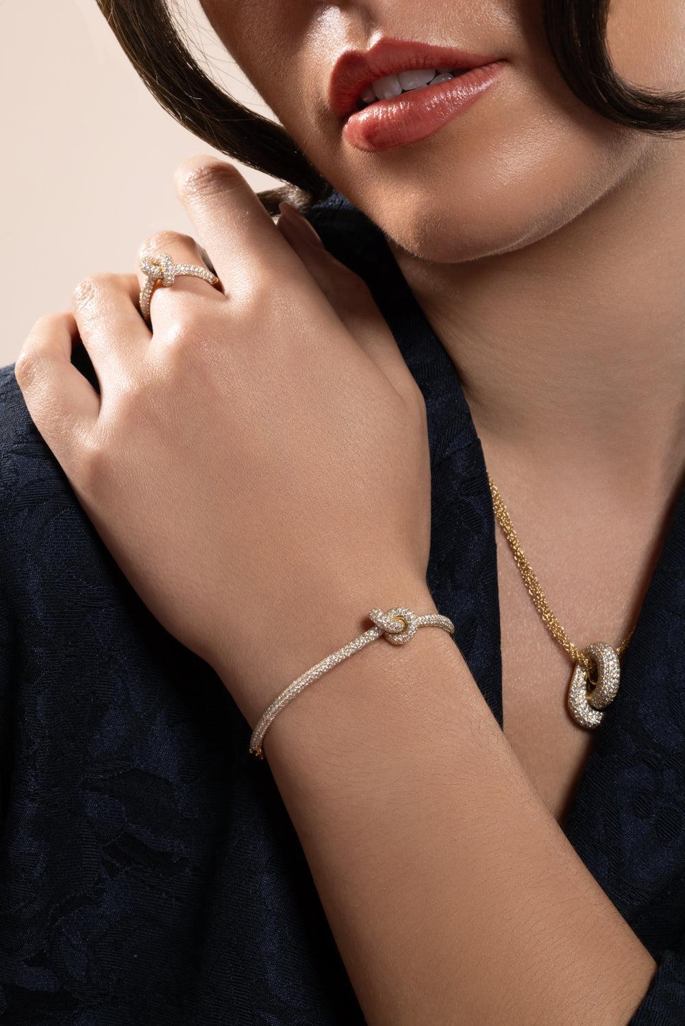 Diamond Pave Small Legacy Knot Bangle Bracelet-YELLOW GOLD-JEWELRYFINE JEWELBRACELET O-ENGELBERT 1920