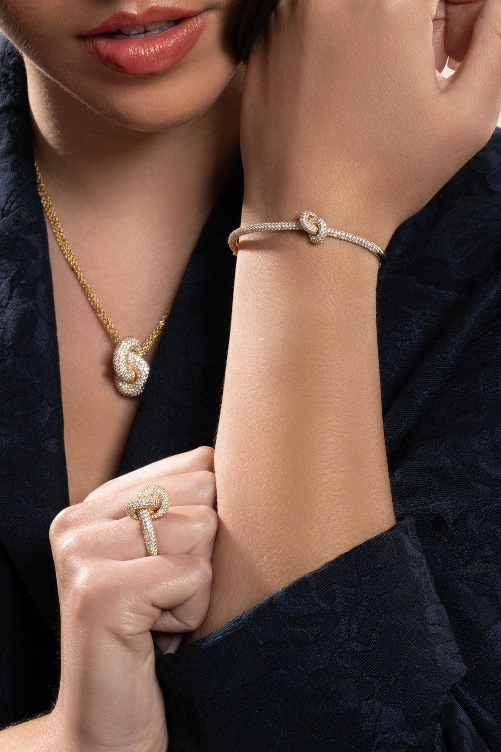Diamond Pave Small Legacy Knot Bangle Bracelet-YELLOW GOLD-JEWELRYFINE JEWELBRACELET O-ENGELBERT 1920