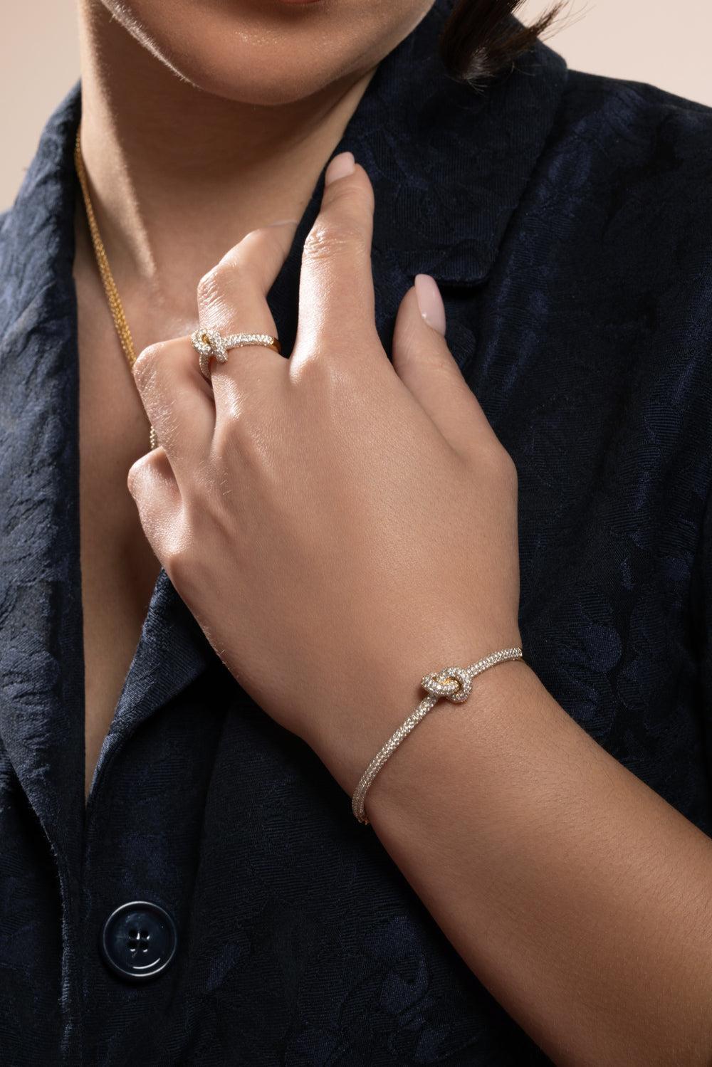 Diamond Pave Small Legacy Knot Bangle Bracelet-YELLOW GOLD-JEWELRYFINE JEWELBRACELET O-ENGELBERT 1920