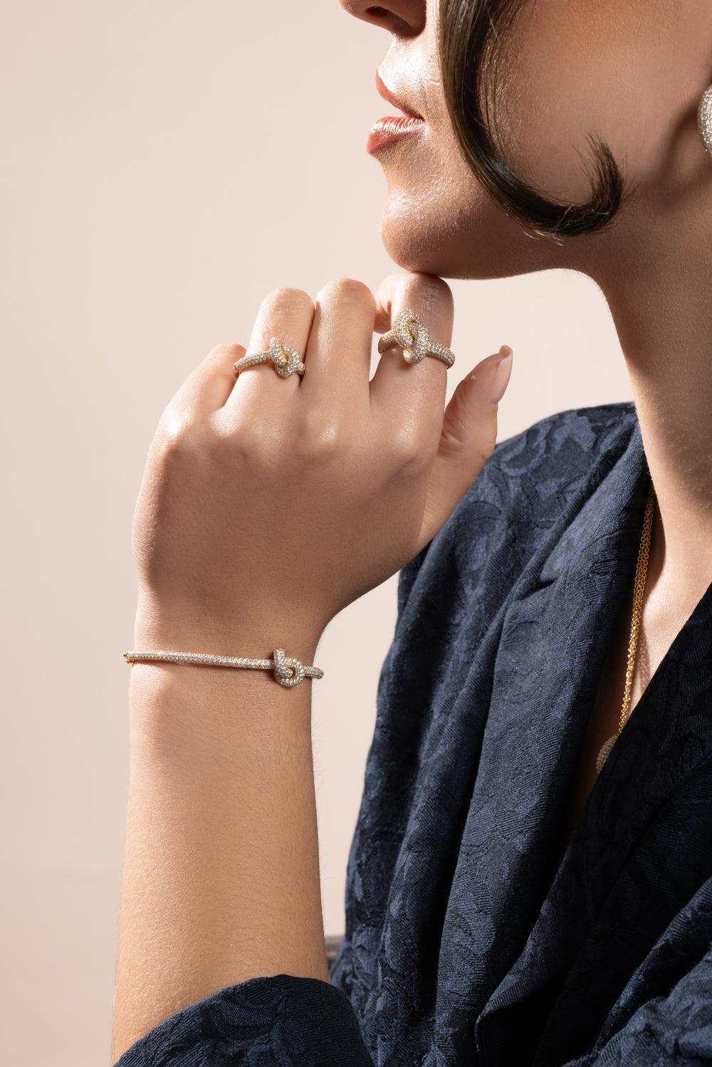 Diamond Pave Small Legacy Knot Ring-YELLOW GOLD-6.5-JEWELRYFINE JEWELRING-ENGELBERT 1920