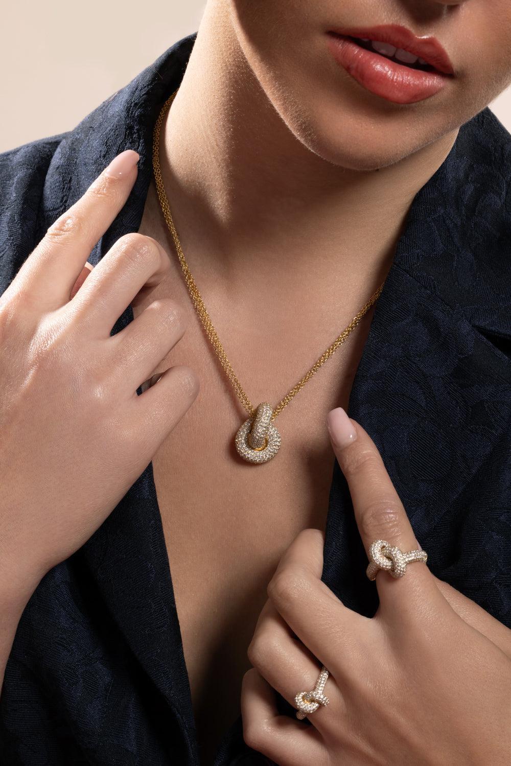 Diamond Pave Big Legacy Knot Pendant Necklace-YELLOW GOLD-JEWELRYFINE JEWELNECKLACE O-ENGELBERT 1920