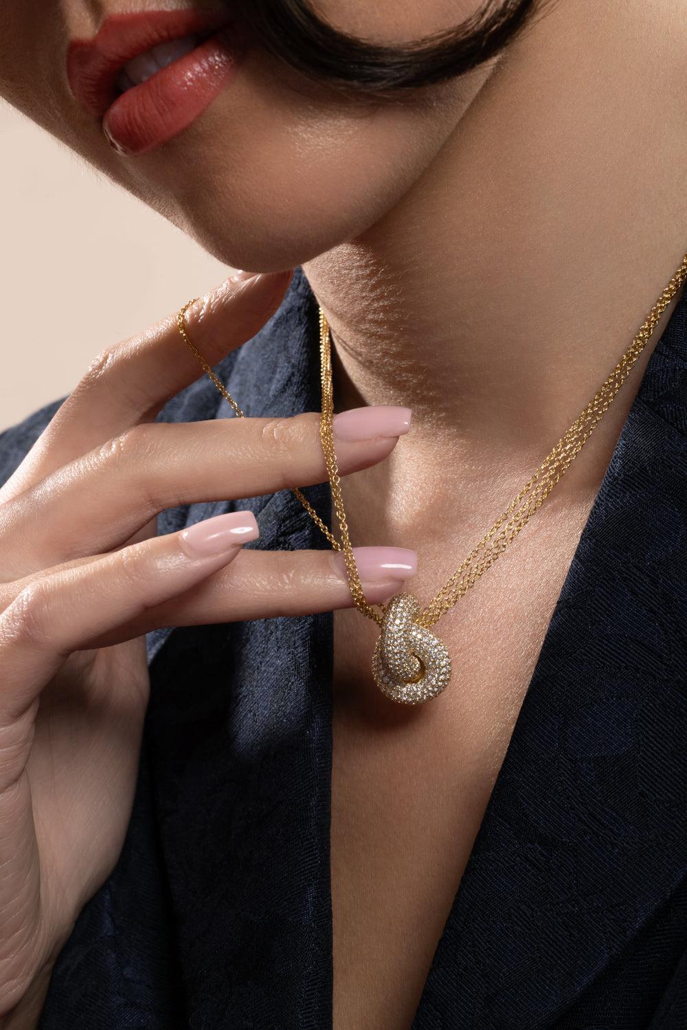 Diamond Pave Big Legacy Knot Pendant Necklace-YELLOW GOLD-JEWELRYFINE JEWELNECKLACE O-ENGELBERT 1920