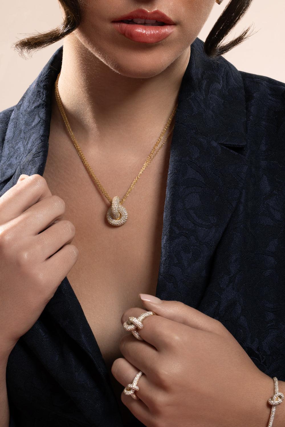 Diamond Pave Big Legacy Knot Pendant Necklace-YELLOW GOLD-JEWELRYFINE JEWELNECKLACE O-ENGELBERT 1920