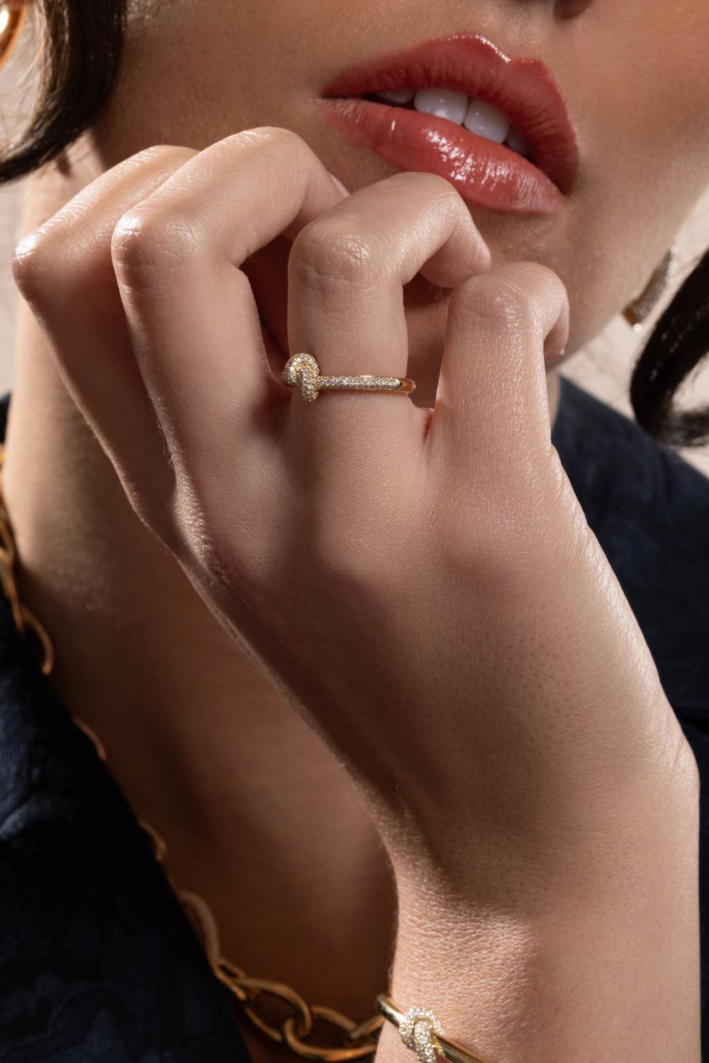 Diamond Pave Mini Legacy Knot Ring-YELLOW GOLD-6-JEWELRYFINE JEWELRING-ENGELBERT 1920