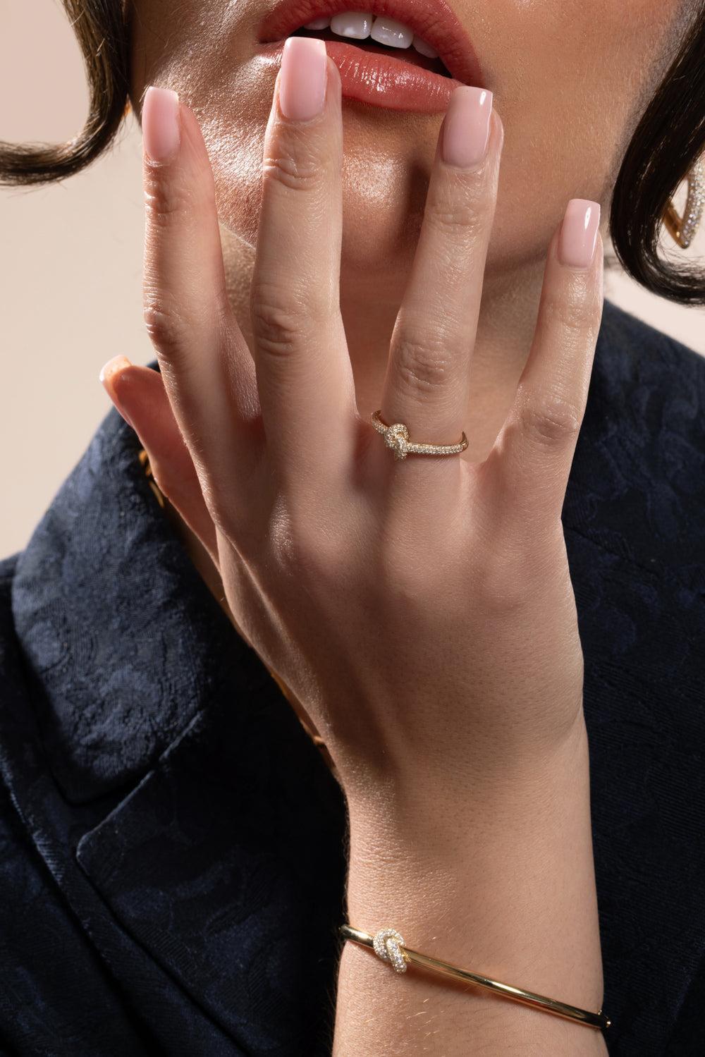 Diamond Pave Mini Legacy Knot Ring-YELLOW GOLD-6-JEWELRYFINE JEWELRING-ENGELBERT 1920