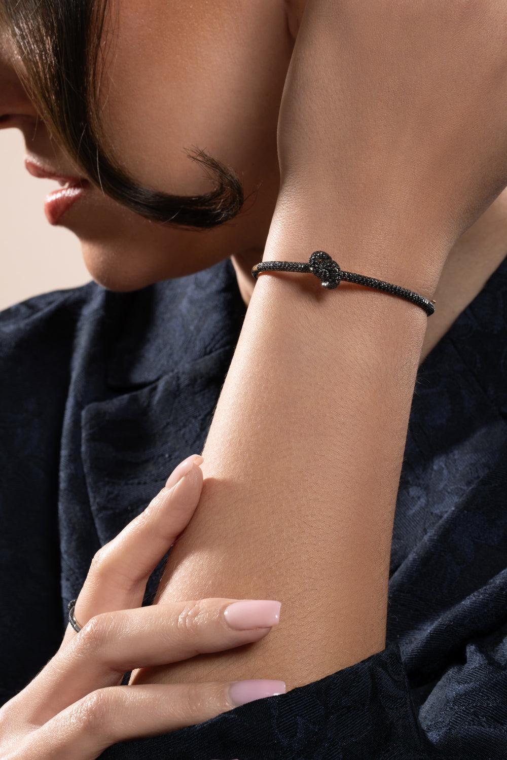 Black Diamond Pave Legacy Knot Bracelet-YELLOW GOLD-JEWELRYFINE JEWELBRACELET O-ENGELBERT 1920
