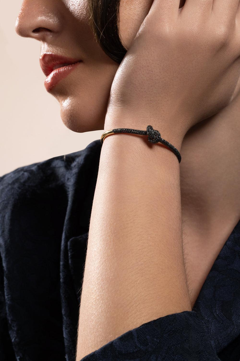 Black Diamond Pave Legacy Knot Bracelet-YELLOW GOLD-JEWELRYFINE JEWELBRACELET O-ENGELBERT 1920