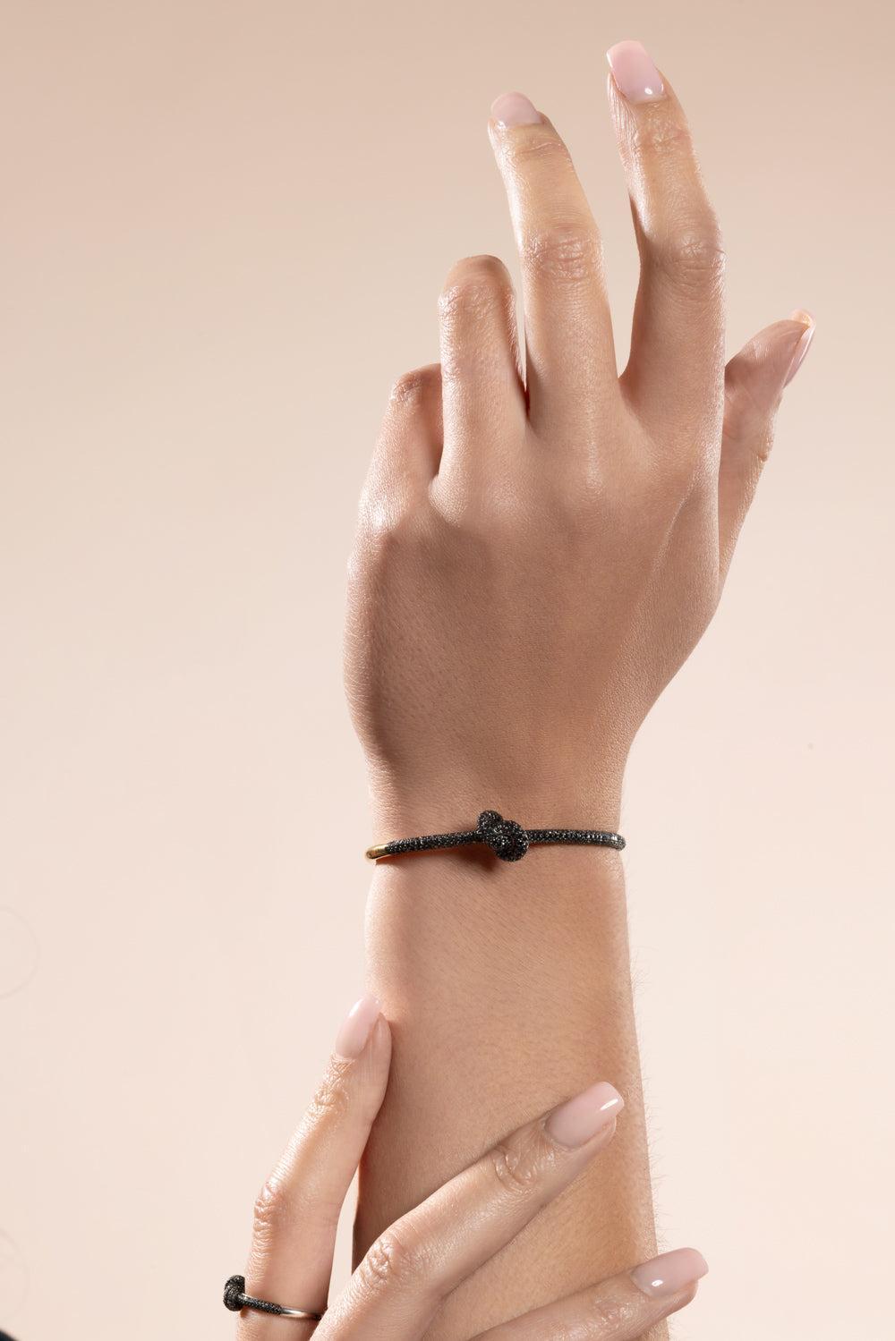 Black Diamond Pave Legacy Knot Bracelet-YELLOW GOLD-JEWELRYFINE JEWELBRACELET O-ENGELBERT 1920