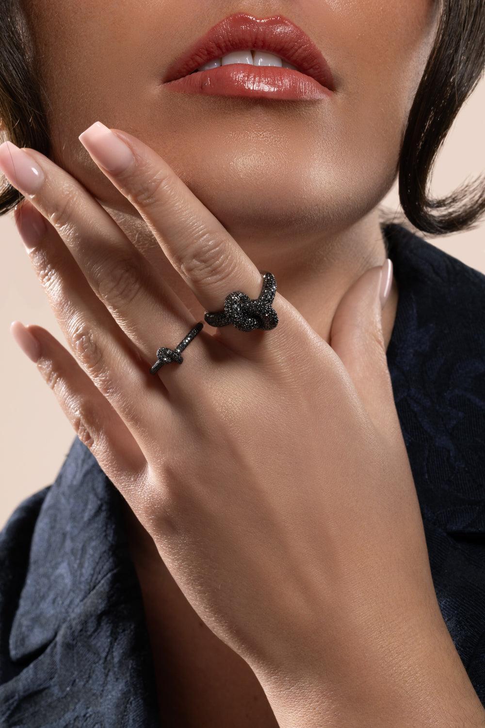 Black Diamond Medium Legacy Knot Ring-WHITE GOLD-6-JEWELRYFINE JEWELRING-ENGELBERT 1920