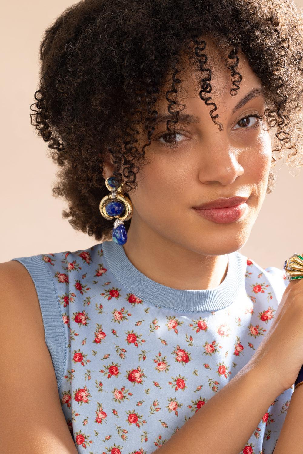 Azure Malachite Double Crescent Couture Earrings-YELLOW GOLD-JEWELRYFINE JEWELEARRING-DAVID WEBB