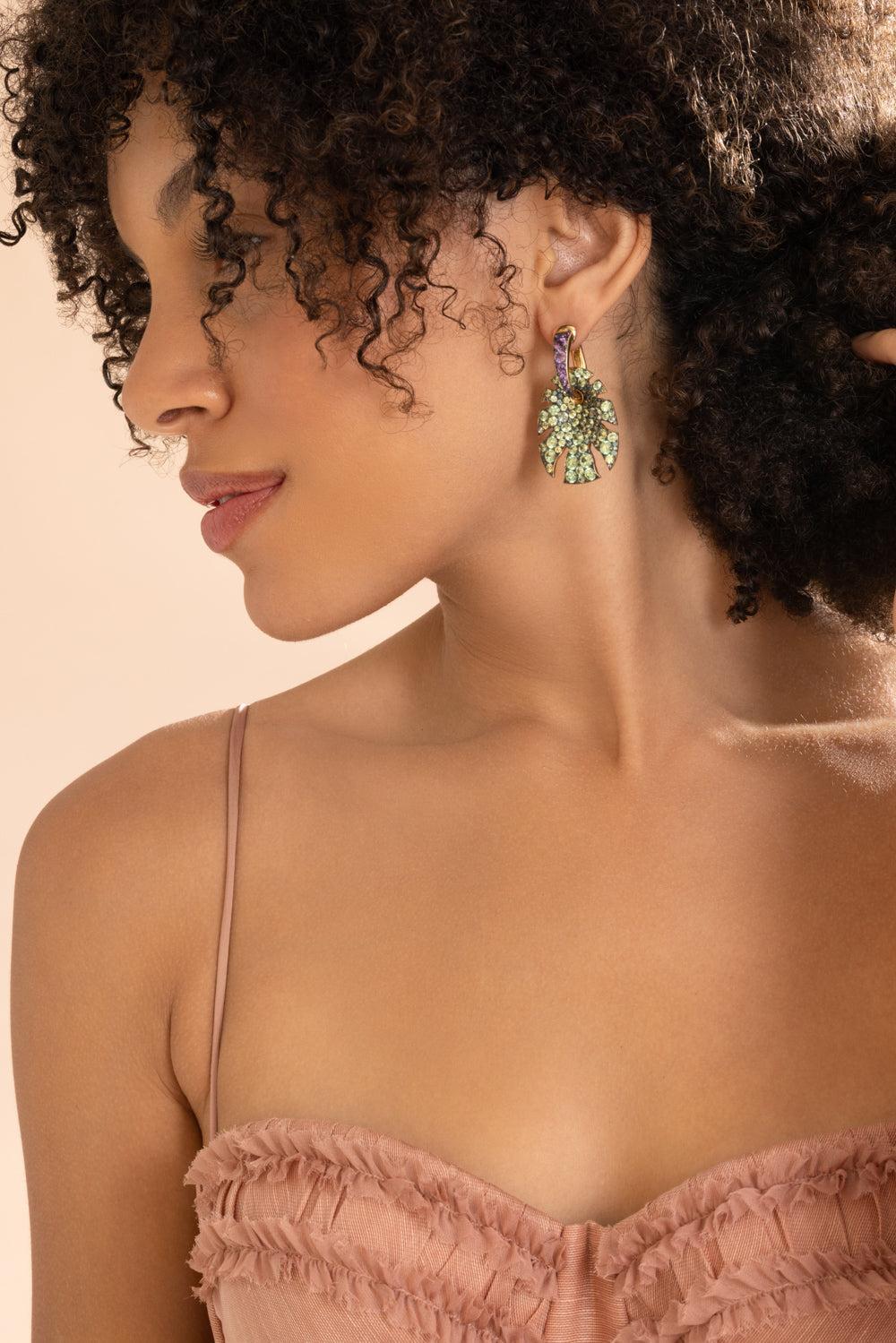Green Purple Sapphire Split Super Sine Earrings-YELLOW GOLD-JEWELRYFINE JEWELEARRING-VRAM