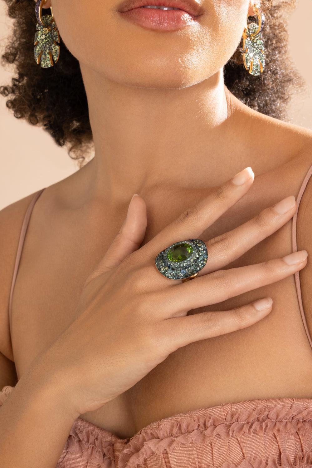 Green Tourmaline Chrona II Ring-YELLOW GOLD-7.5-JEWELRYFINE JEWELRING-VRAM
