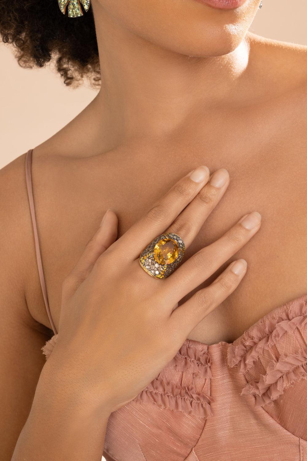 Brown Zircon Triple Ring-YELLOW GOLD-7.5-JEWELRYFINE JEWELRING-VRAM