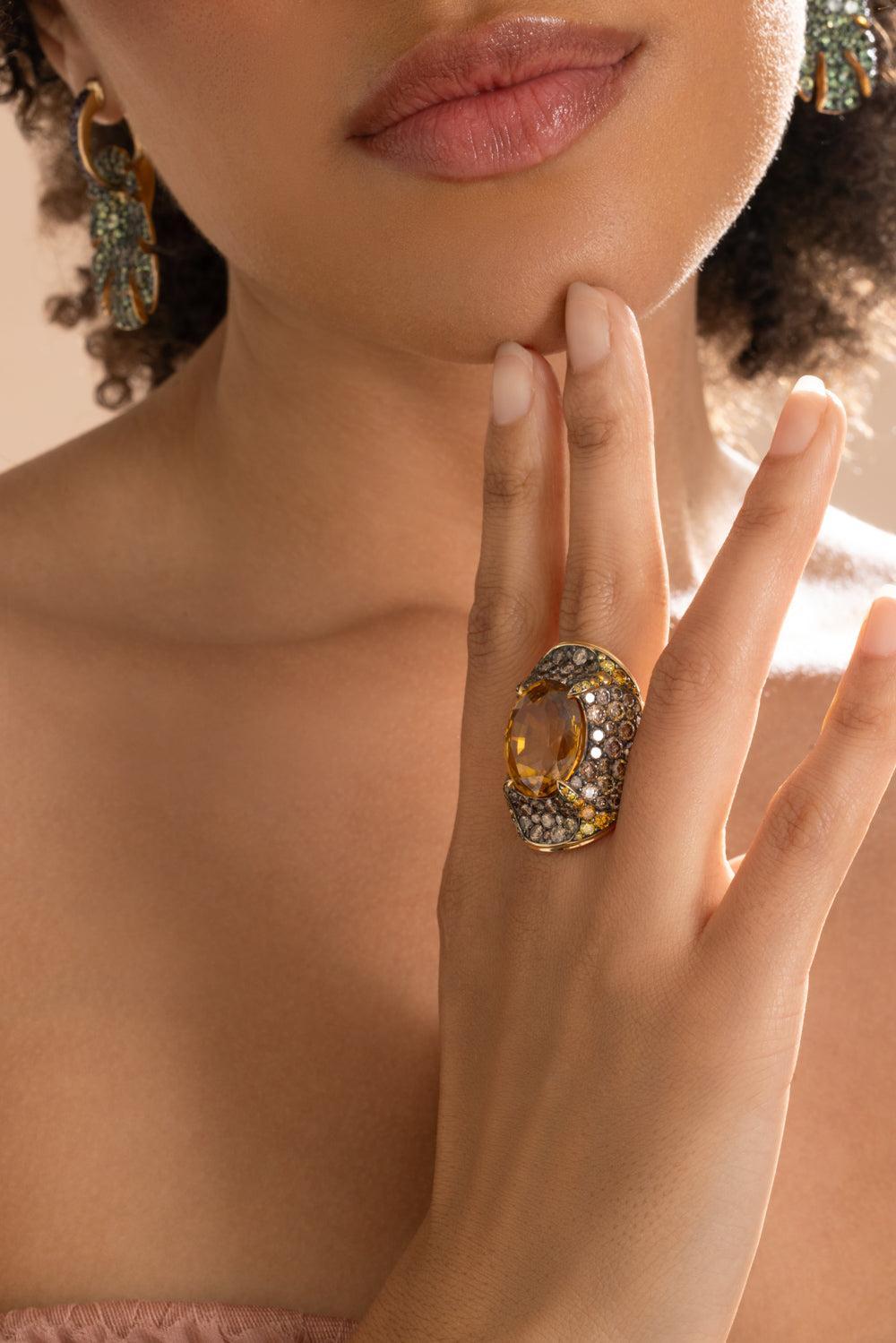Brown Zircon Triple Ring-YELLOW GOLD-7.5-JEWELRYFINE JEWELRING-VRAM