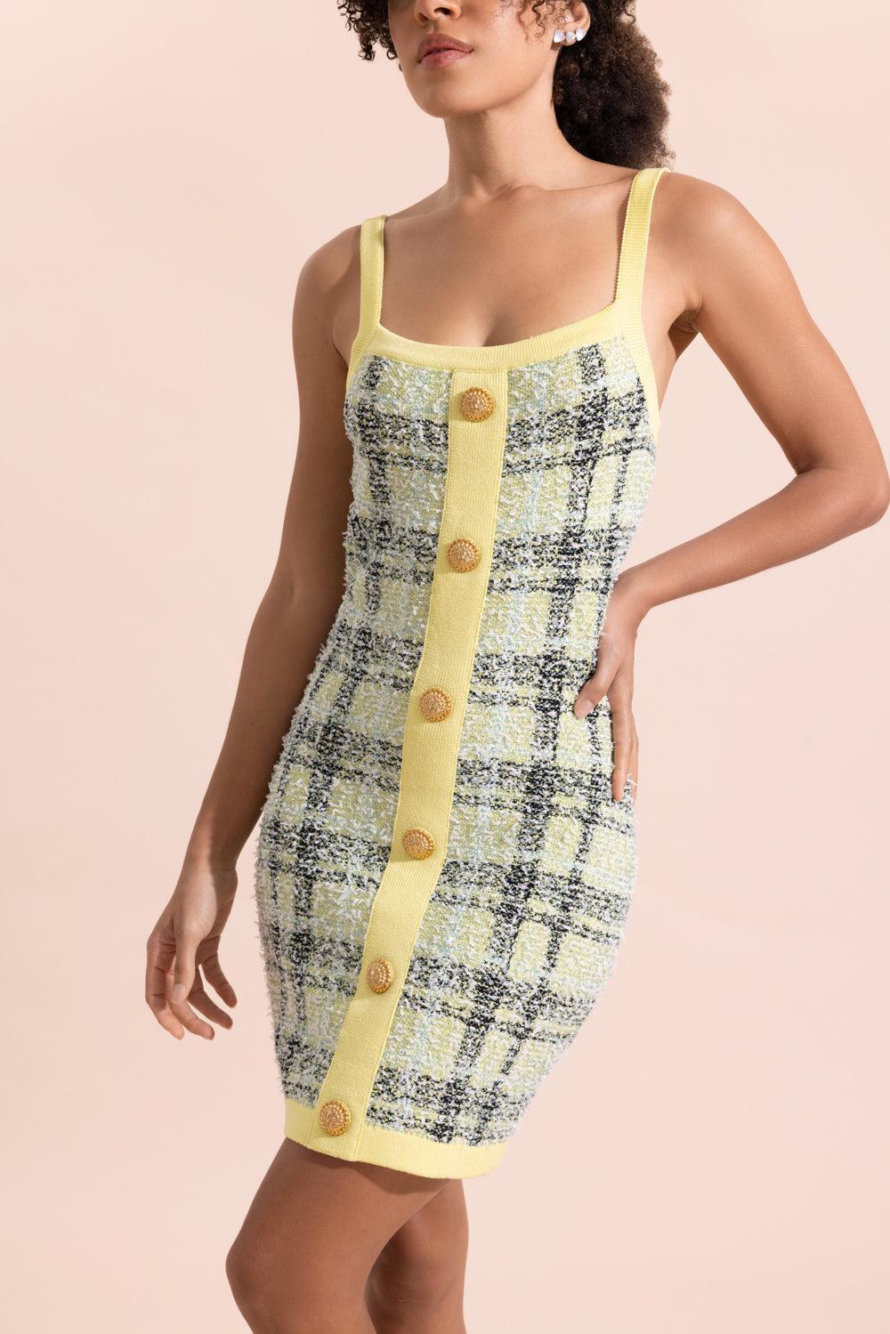 Thin Strap Button Front Short Knit Dress-PLJAUVER-36-CLOTHINGDRESSCASUAL-BALMAIN