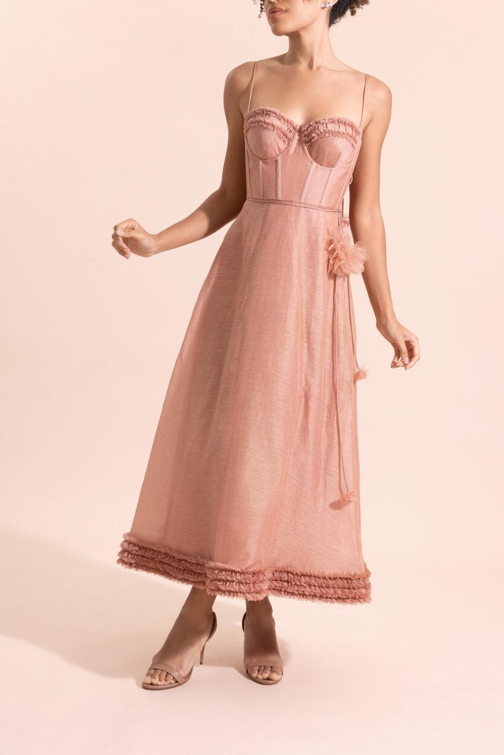 ZIMMERMANN Luna Ruffle Midi Dress | Peony