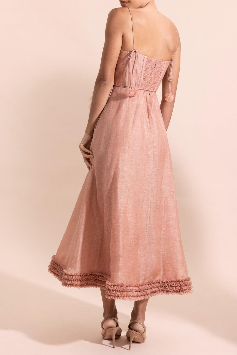 ZIMMERMANN Luna Ruffle Midi Dress | Peony