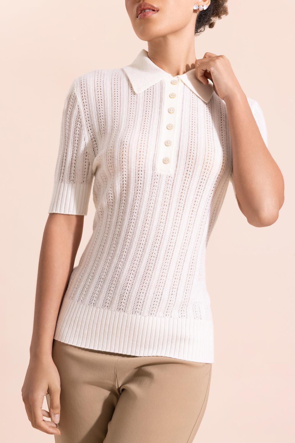 Short Sleeve Rib Knit Polo-CREAM-0-CLOTHINGTOPBLOUSE-ZIMMERMANN